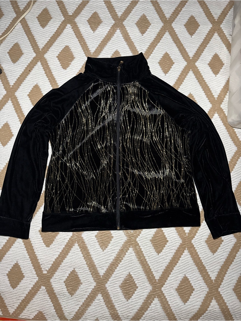 Black Velvet Bomber Jacket with Gold Metallic Threading